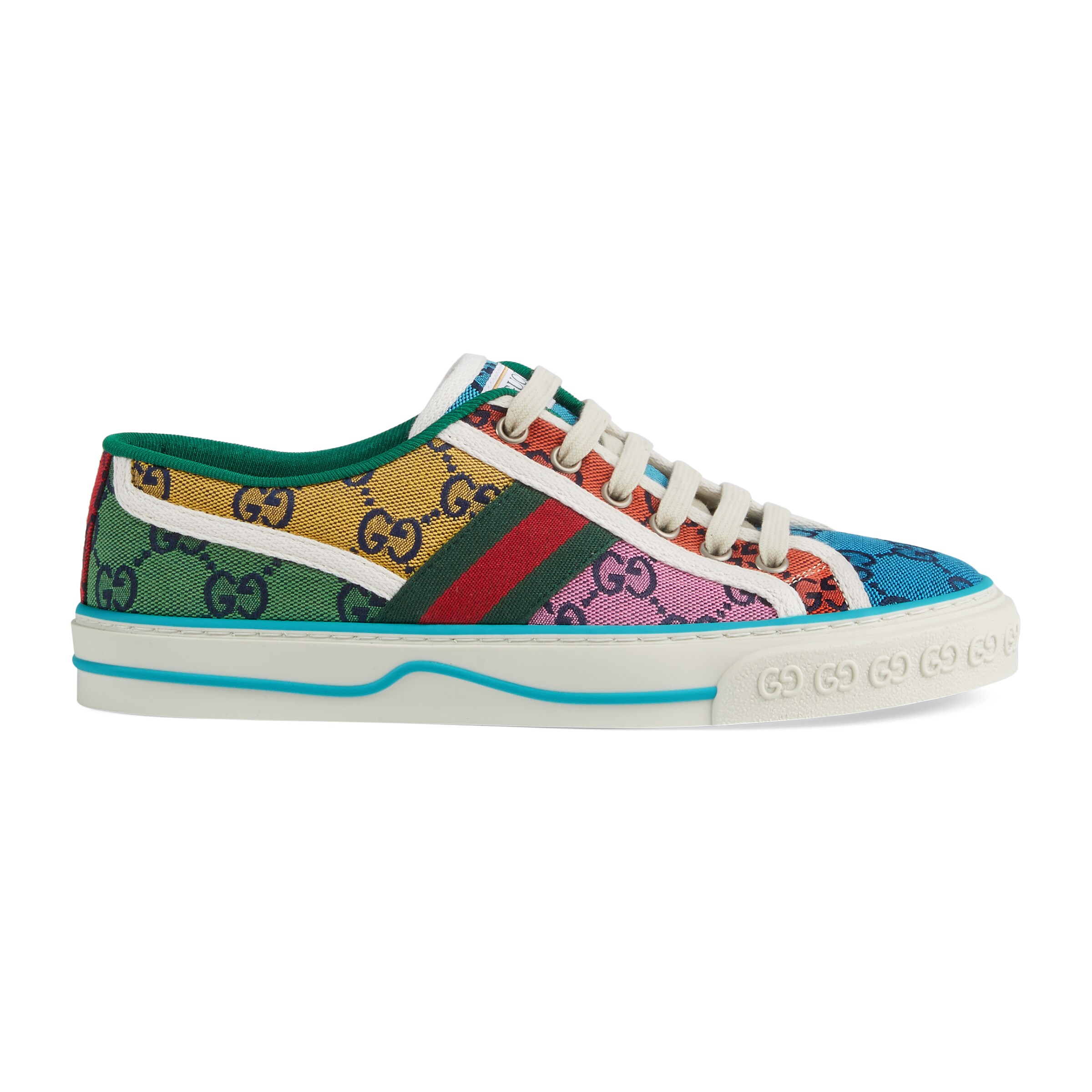 Gucci 15mm Gg Multicolor Tennis Canvas Sneaker In Green And Blue Canvas