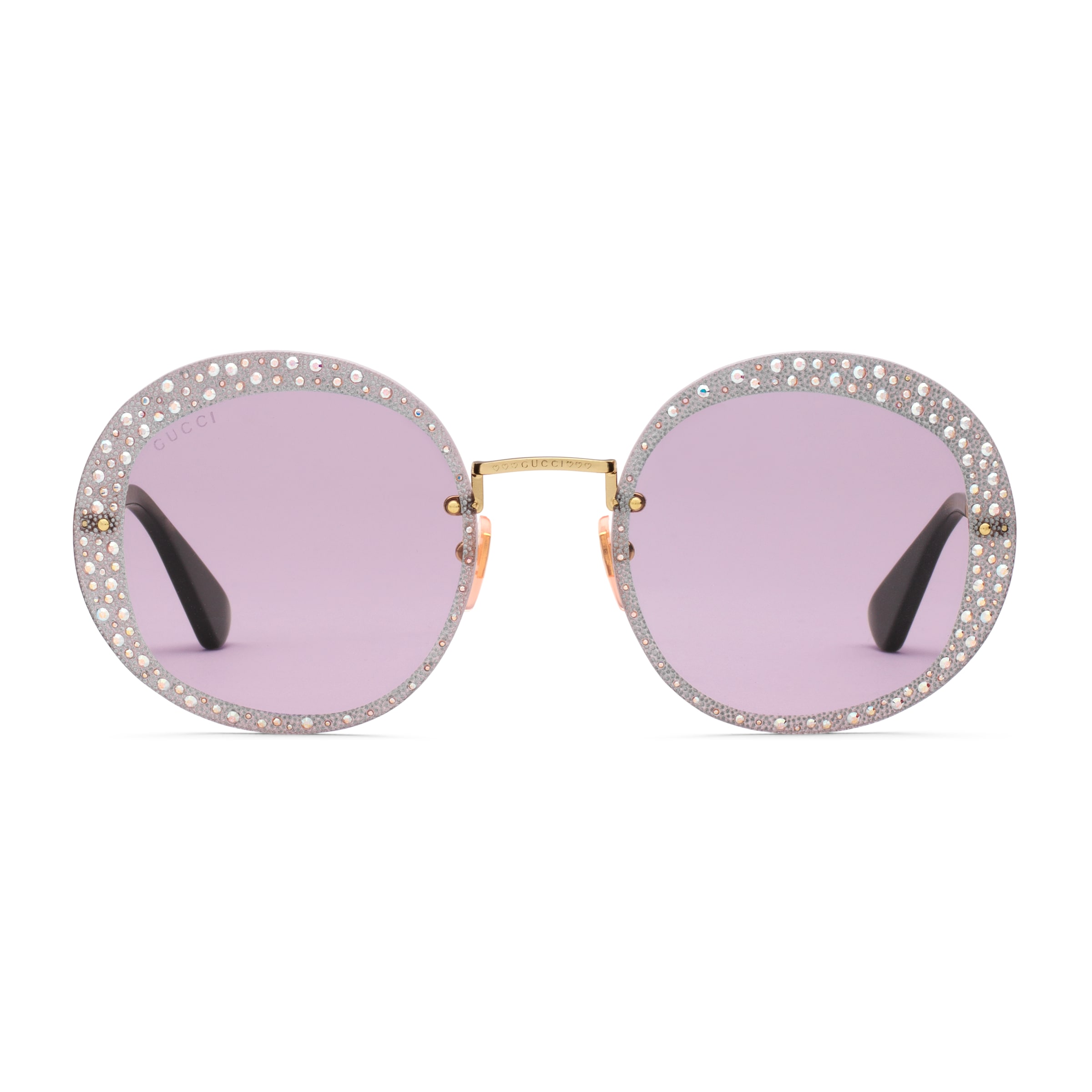 Shop Gucci Round-frame Sunglasses With Crystals In Gold