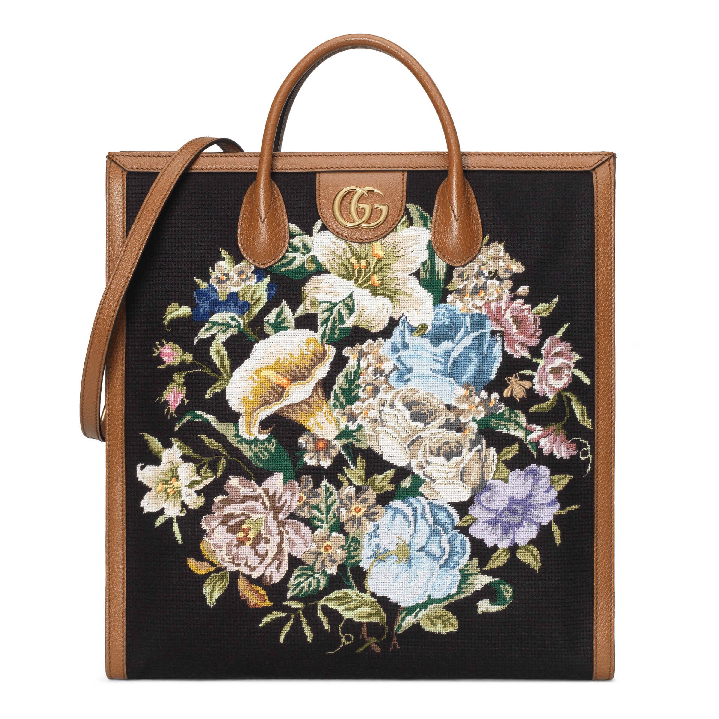 Gucci Tote Bag With Floral Embroidery In Black | ModeSens