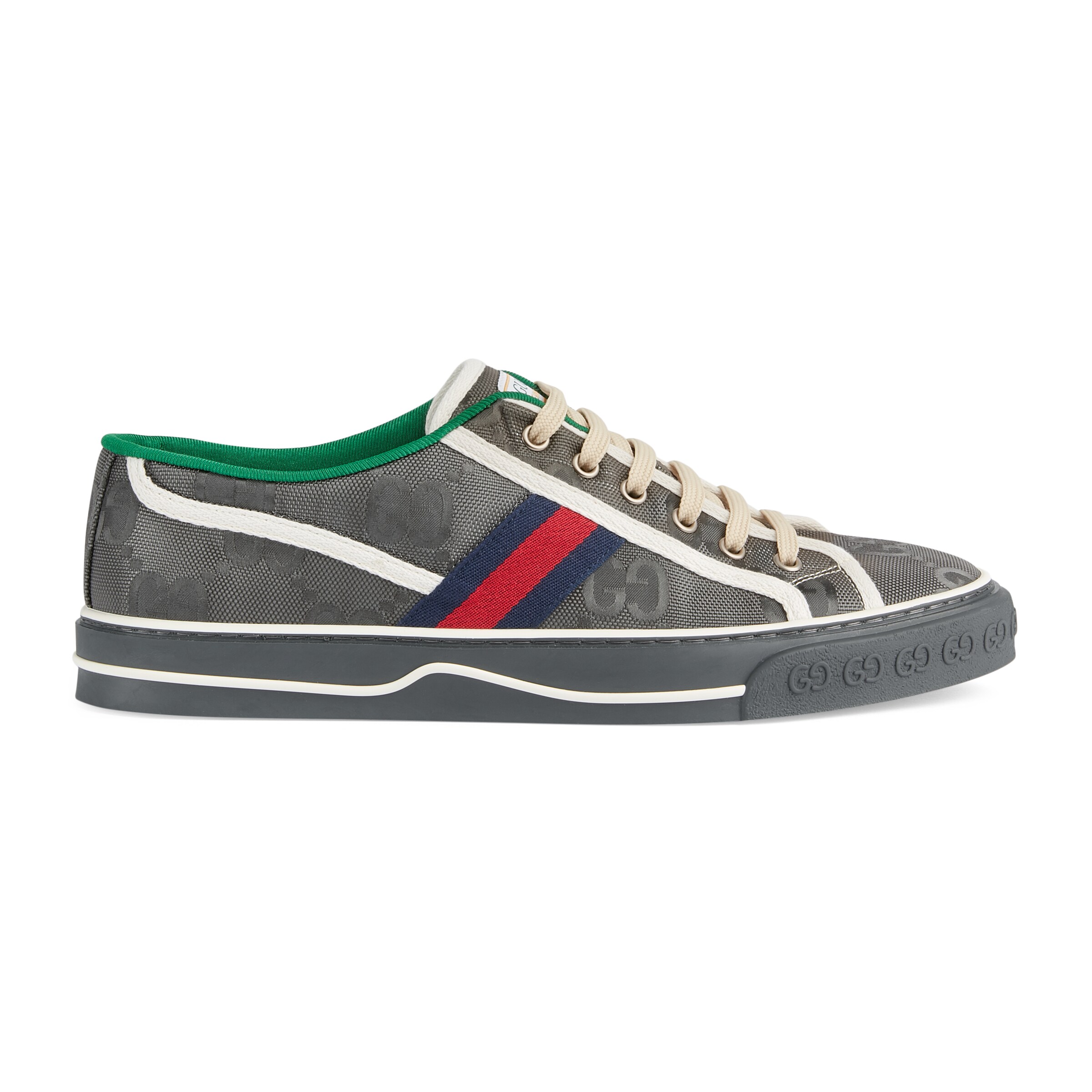 Gucci Off The Grid Webbing-trimmed Monogrammed Econyl Canvas Sneakers In Grey