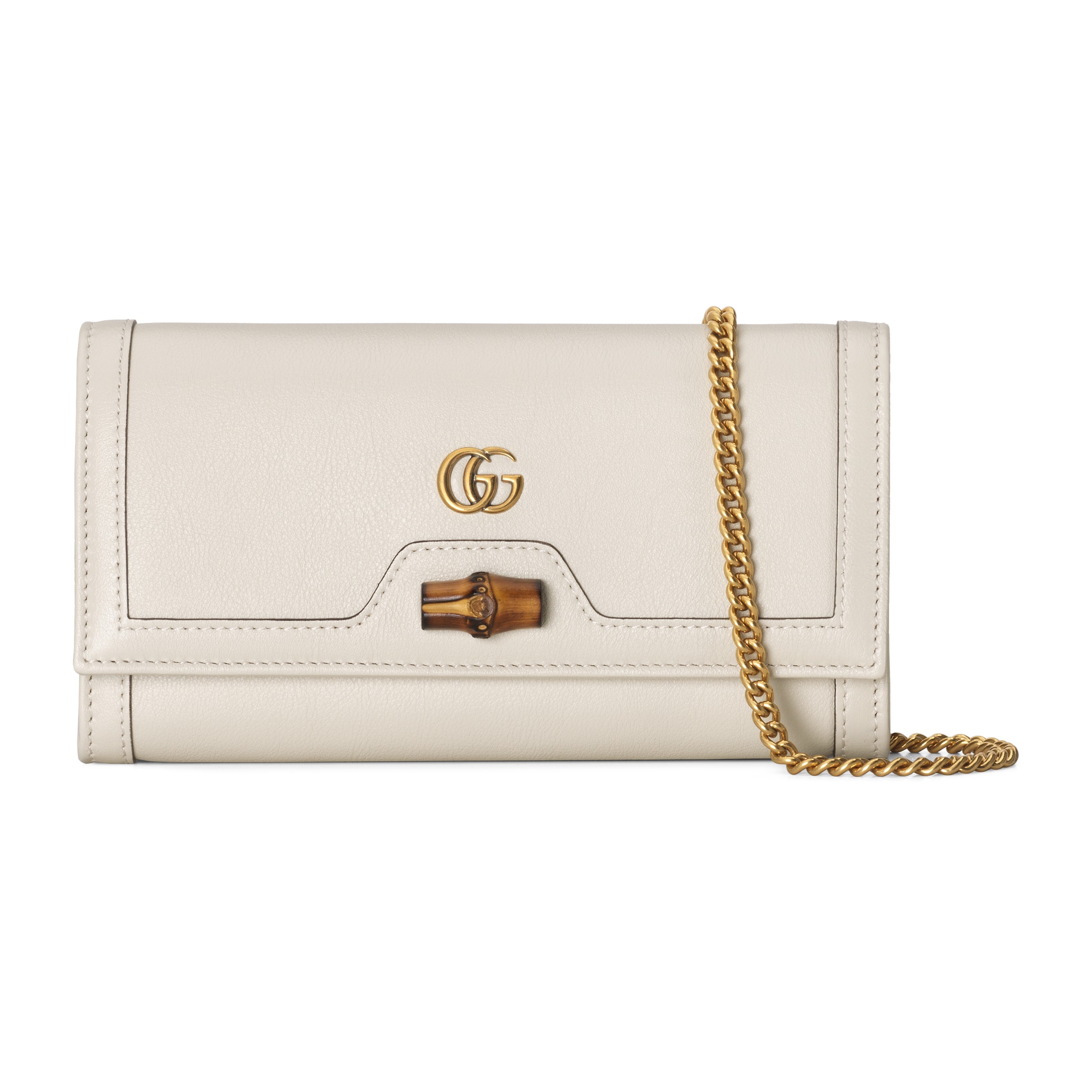 Gucci Diana Chain Wallet With Bamboo In White | ModeSens