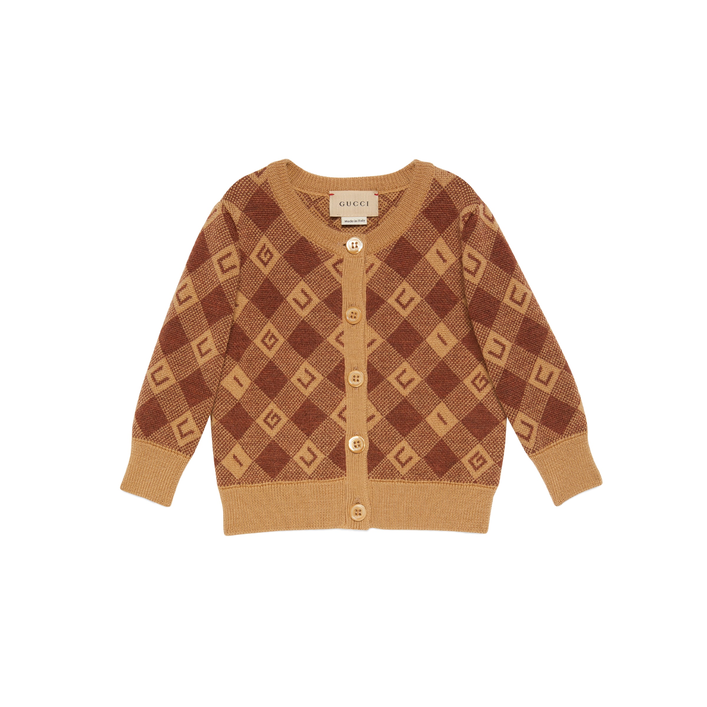 Gucci Kids' Baby Check Wool Cardigan In Beige ModeSens