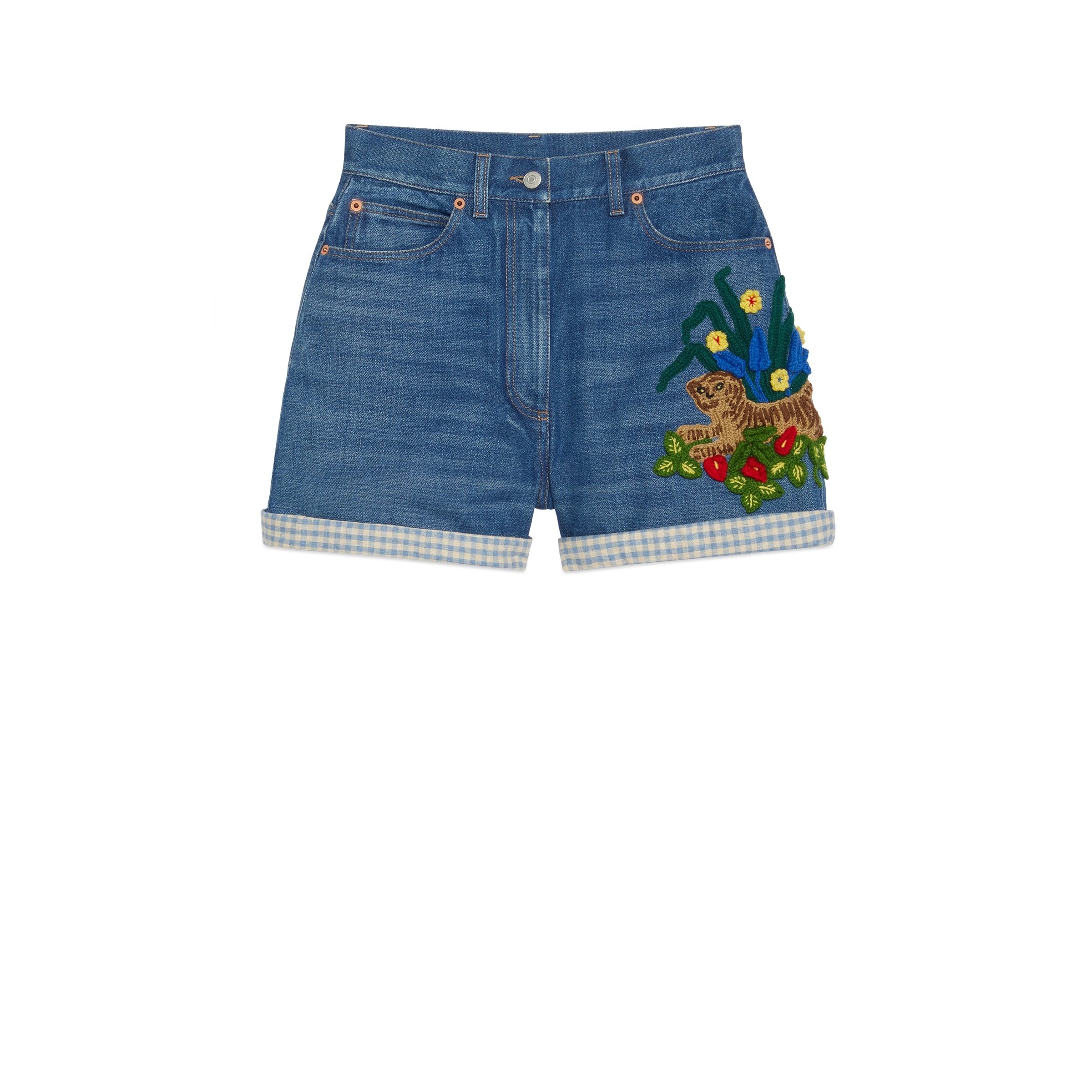 Gucci Tiger Denim Shorts With 