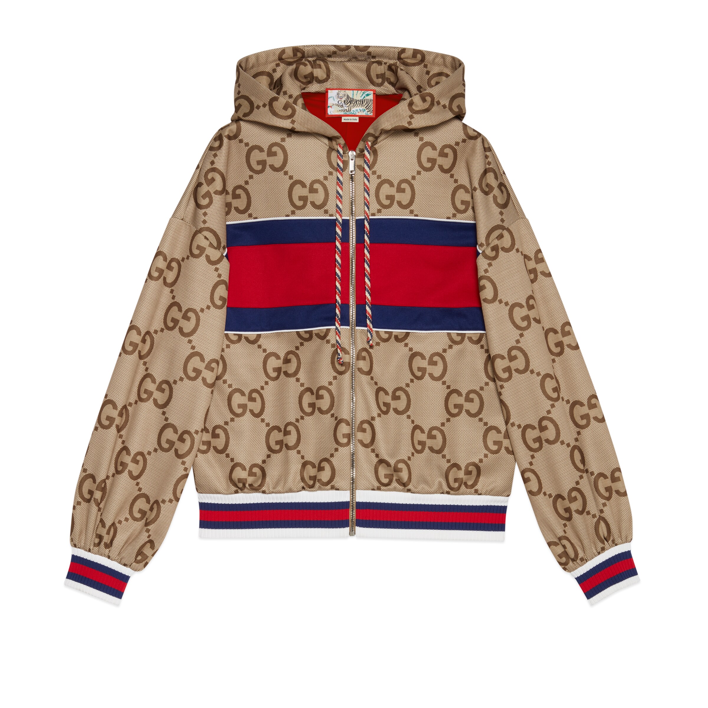 GUCCI GUCCI TIGER JUMBO GG HOODED JERSEY JACKET