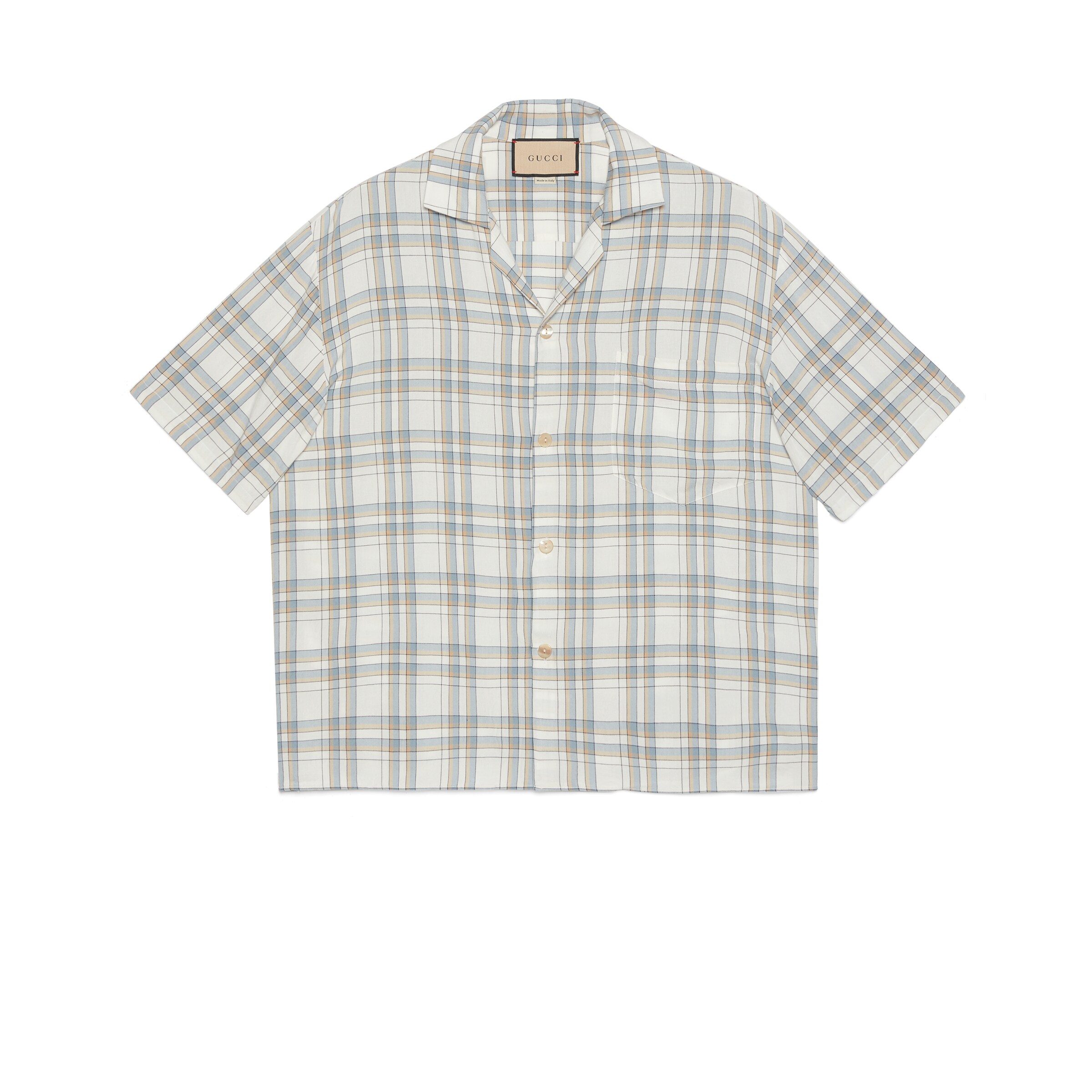 Gucci Viscose Checked Bowling Shirt In Blue