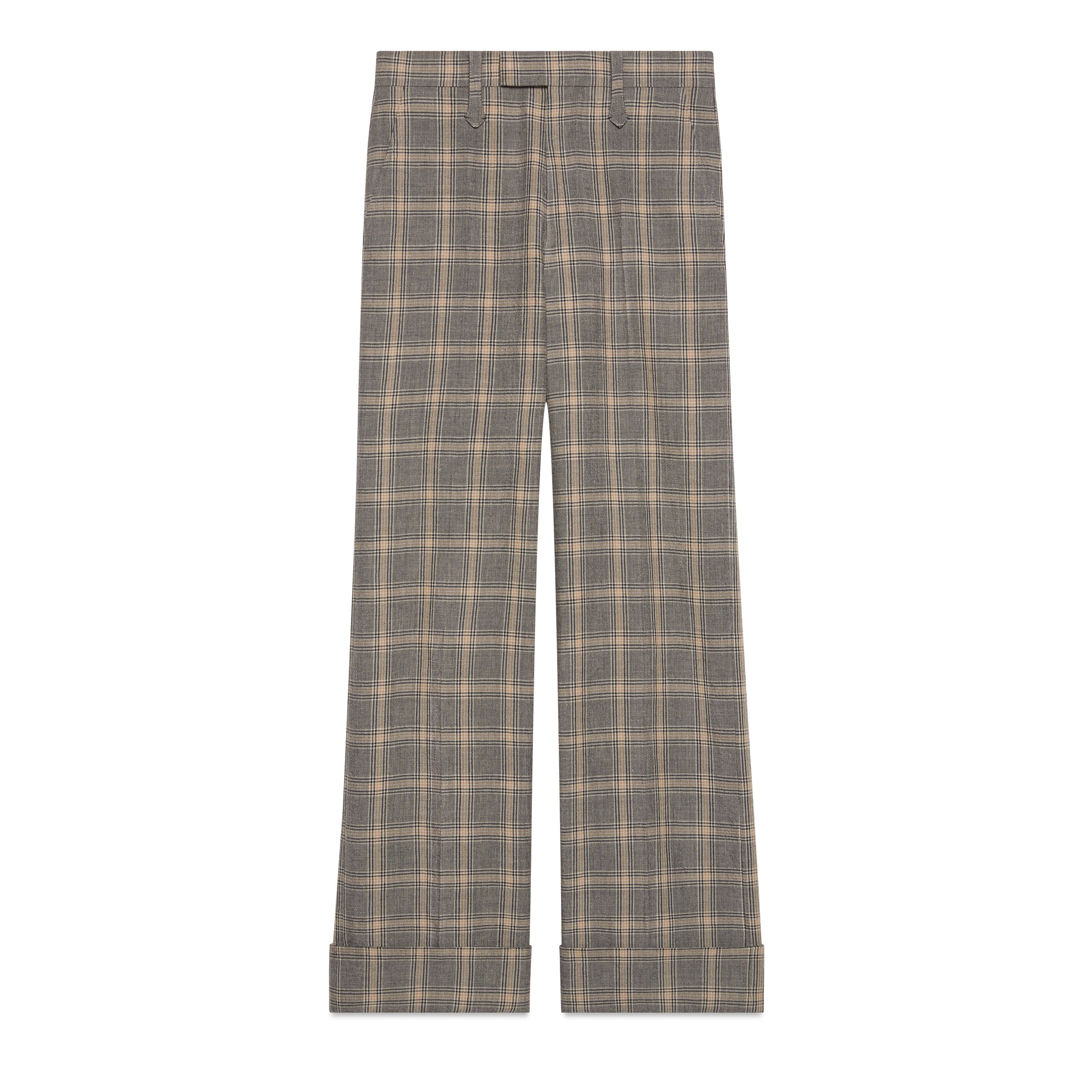 Gucci Wool And Linen Trousers With Prince Of Wales Motif In Grey