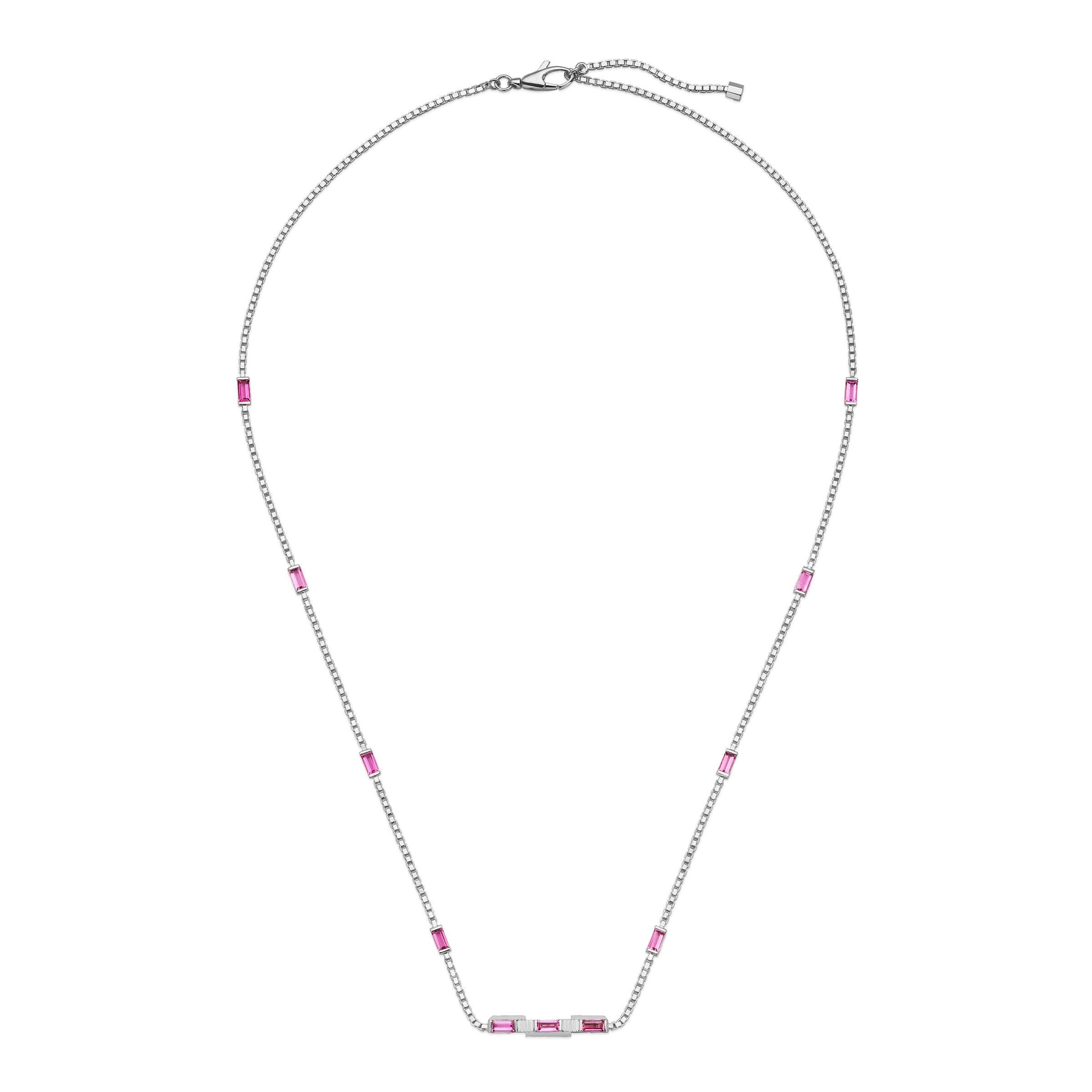 GUCCI GUCCI LINK TO LOVE BAGUETTE RUBELLITE NECKLACE, WHITE GOLD, WHITE GOLD