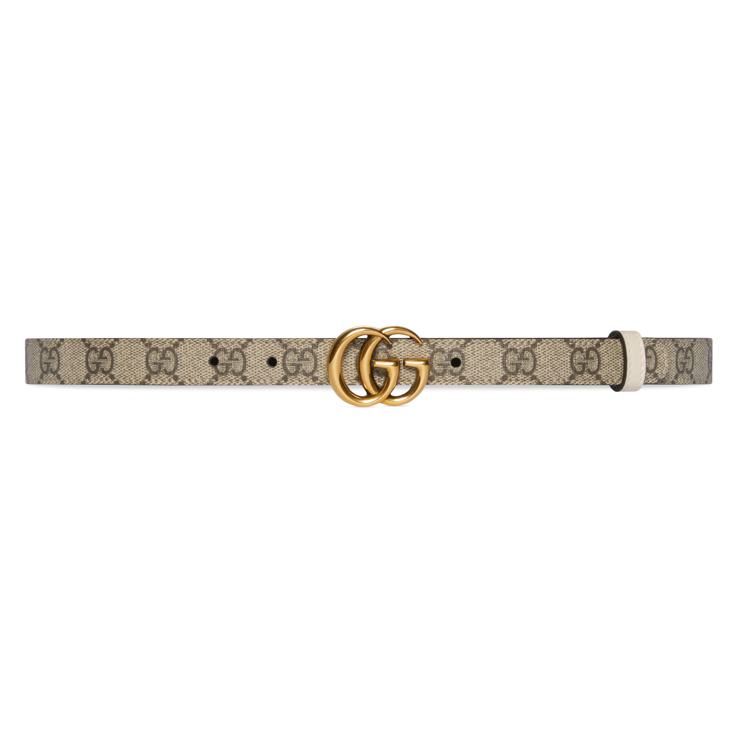 Gucci Gg Marmont Reversible Thin Belt In Beige