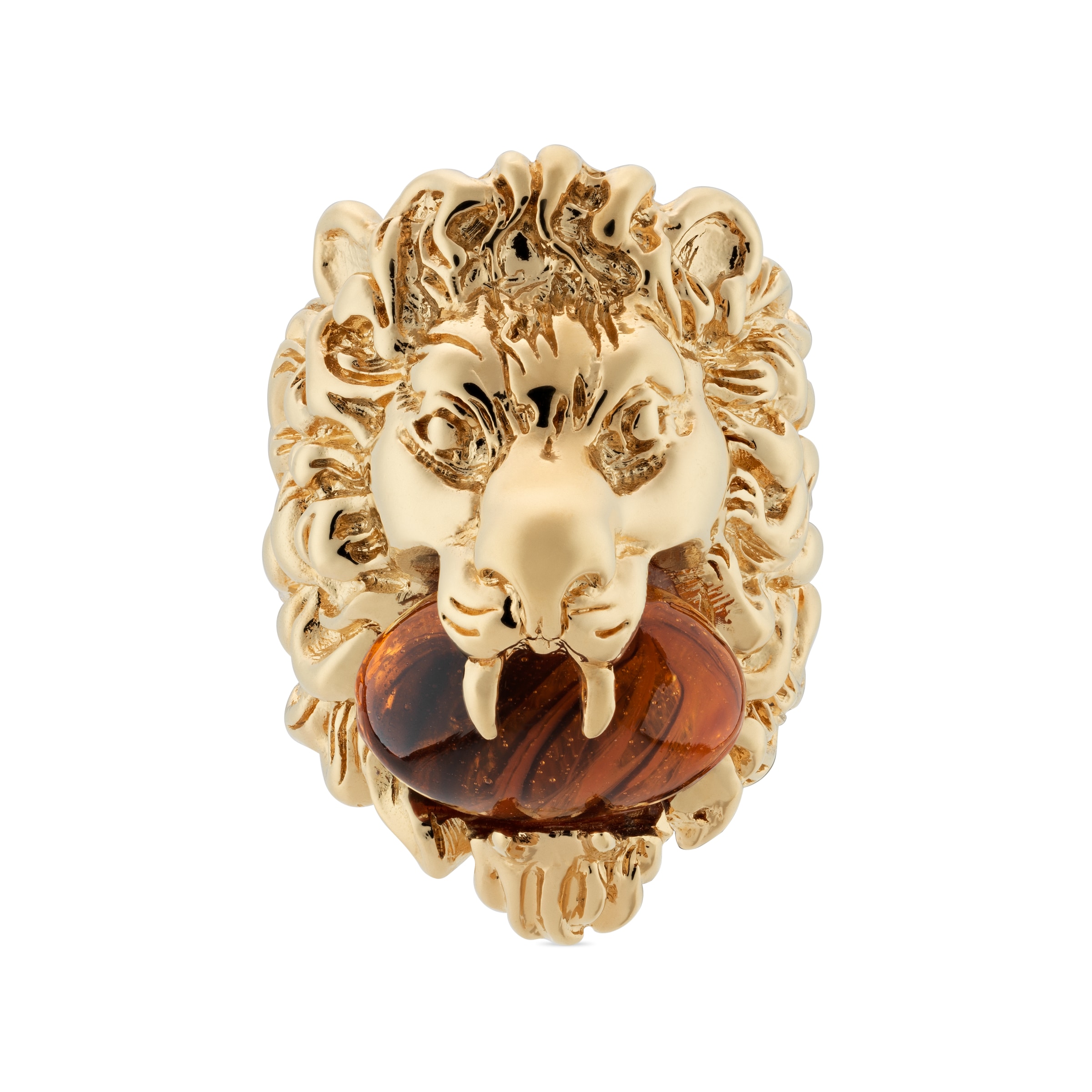 Gucci Lion Head Ring With Amber Gemstone In Undefined