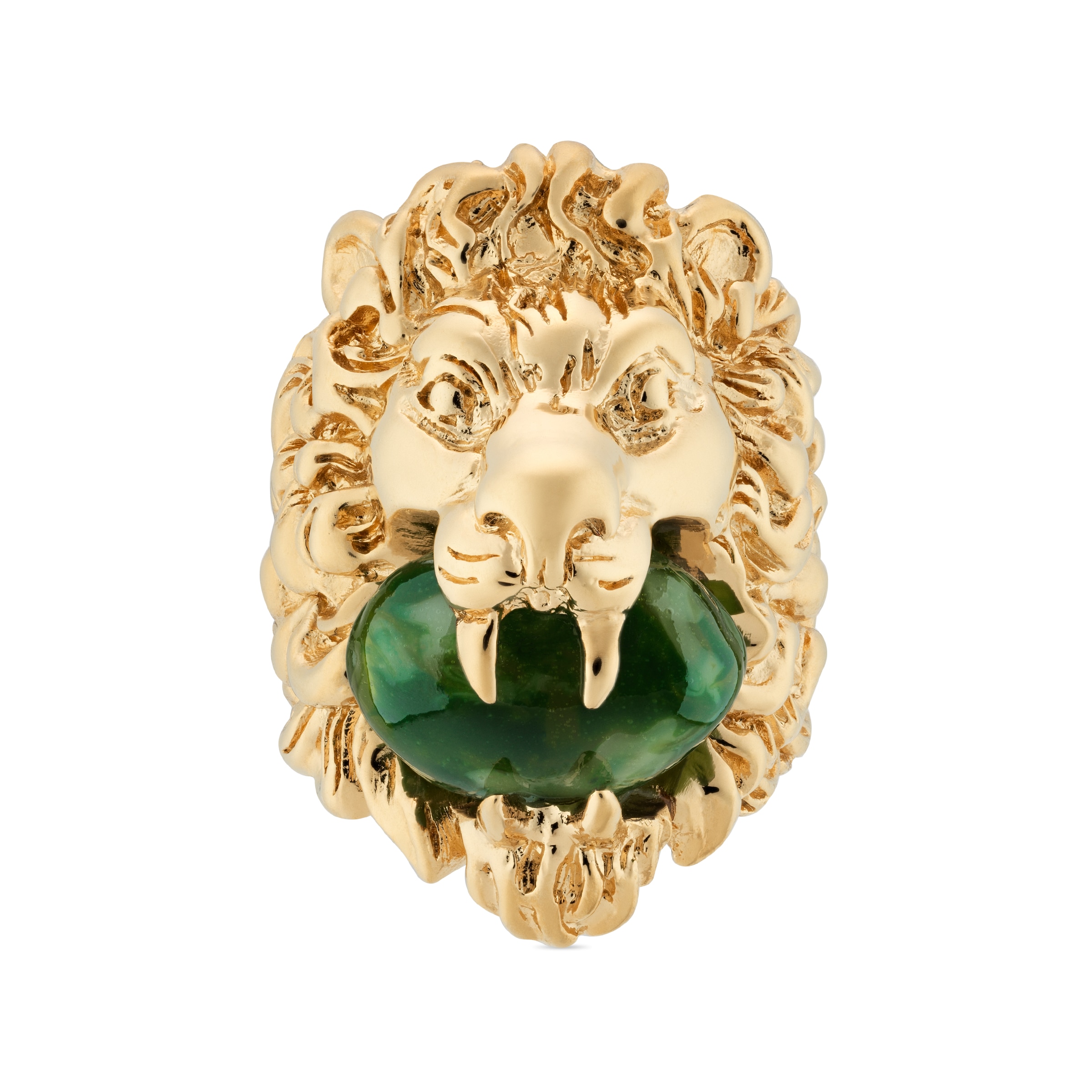 GUCCI LION HEAD RING WITH GREEN GEMSTONE 
