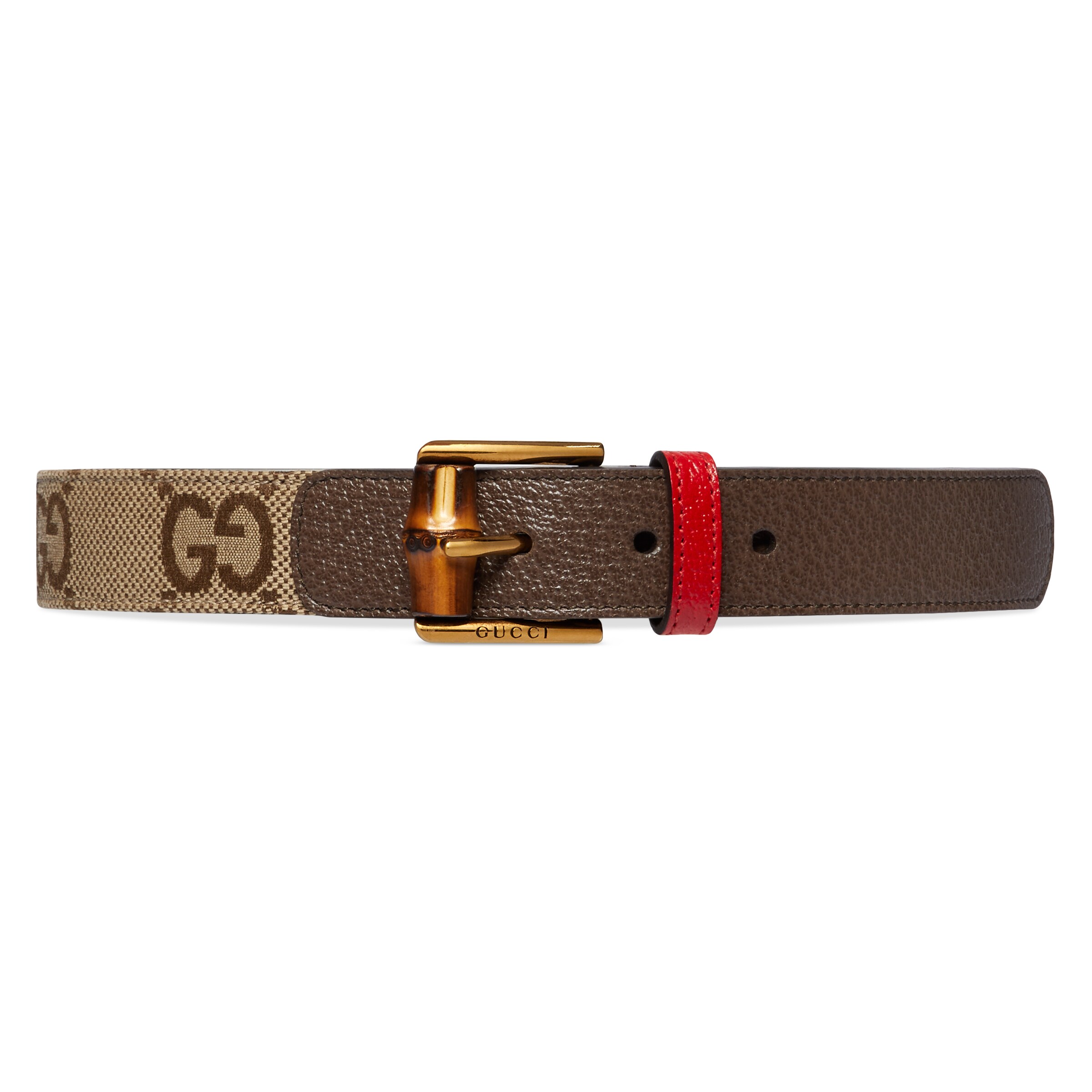Gucci Brown Leather Belt with Gold Bamboo GG Buckle Authentic Men main image 3