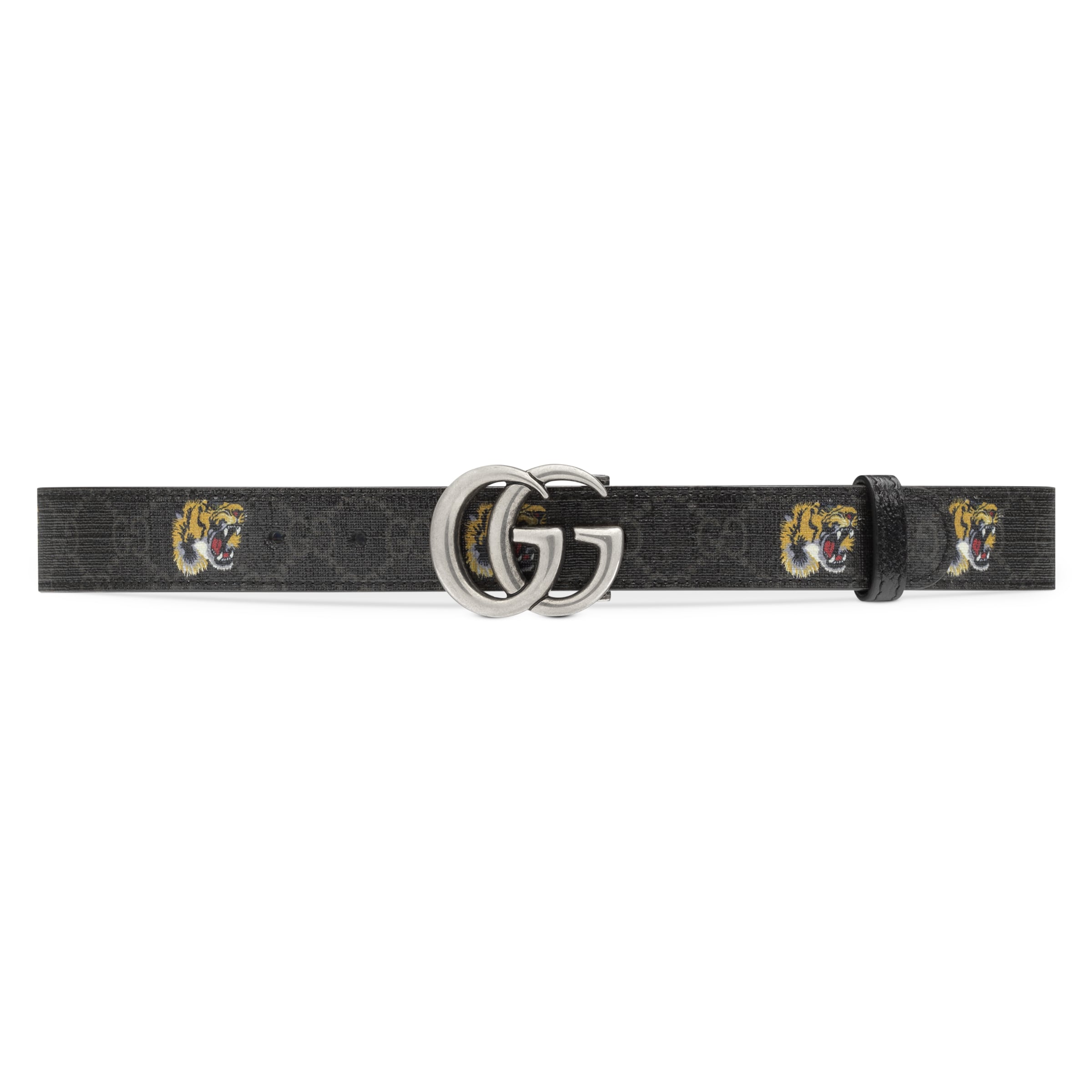 Gucci Gg Marmont Tiger Print Reversible Belt In Black
