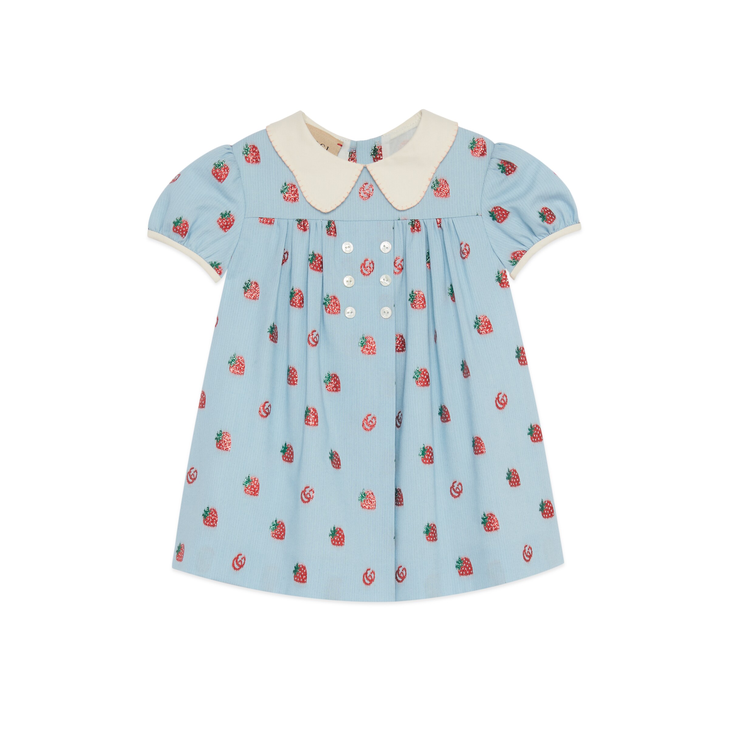 GUCCI BABY'S DOUBLE G STRAWBERRY LAMÉ DRESS