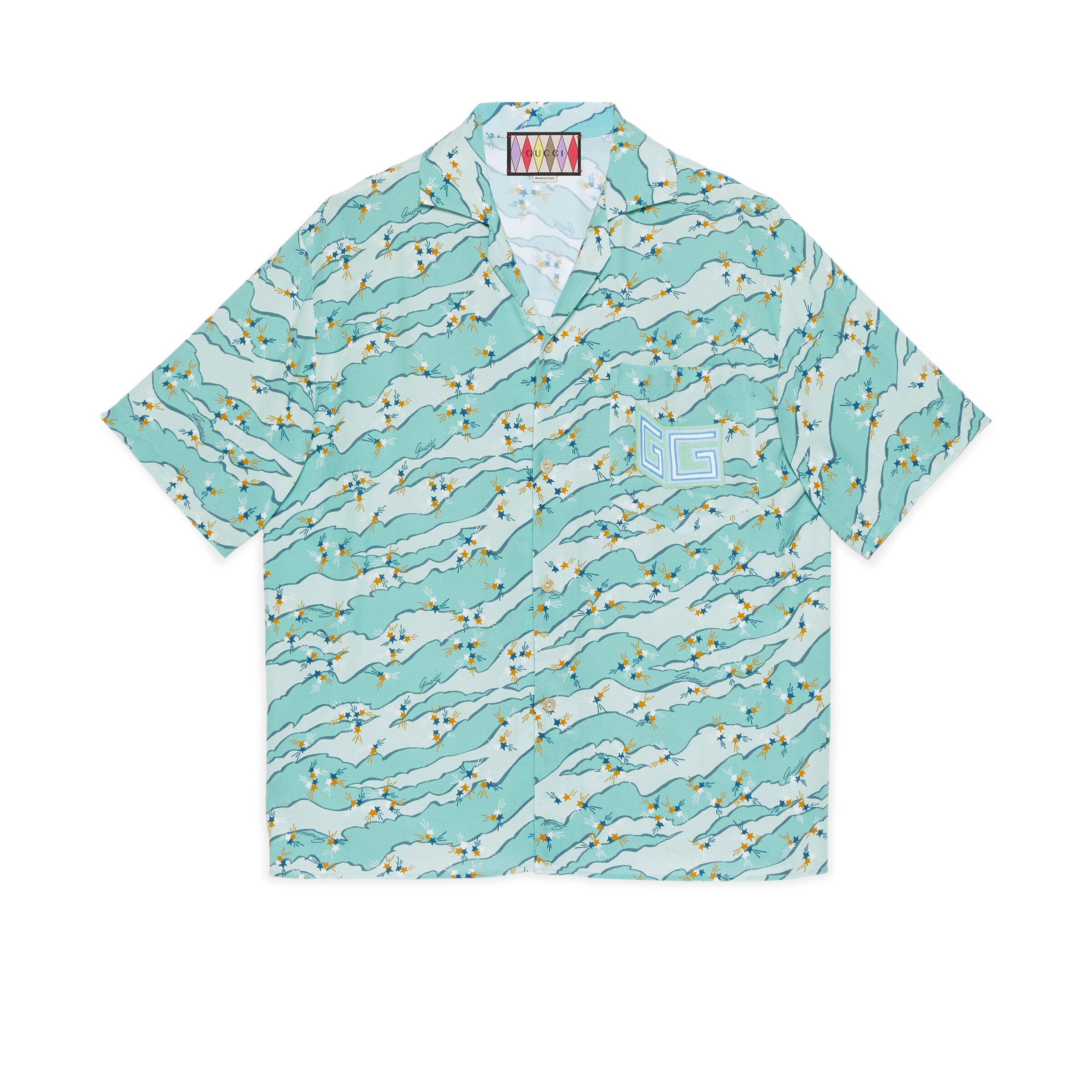 Gucci Lovelight Viscose Bowling Shirt In Blue | ModeSens 