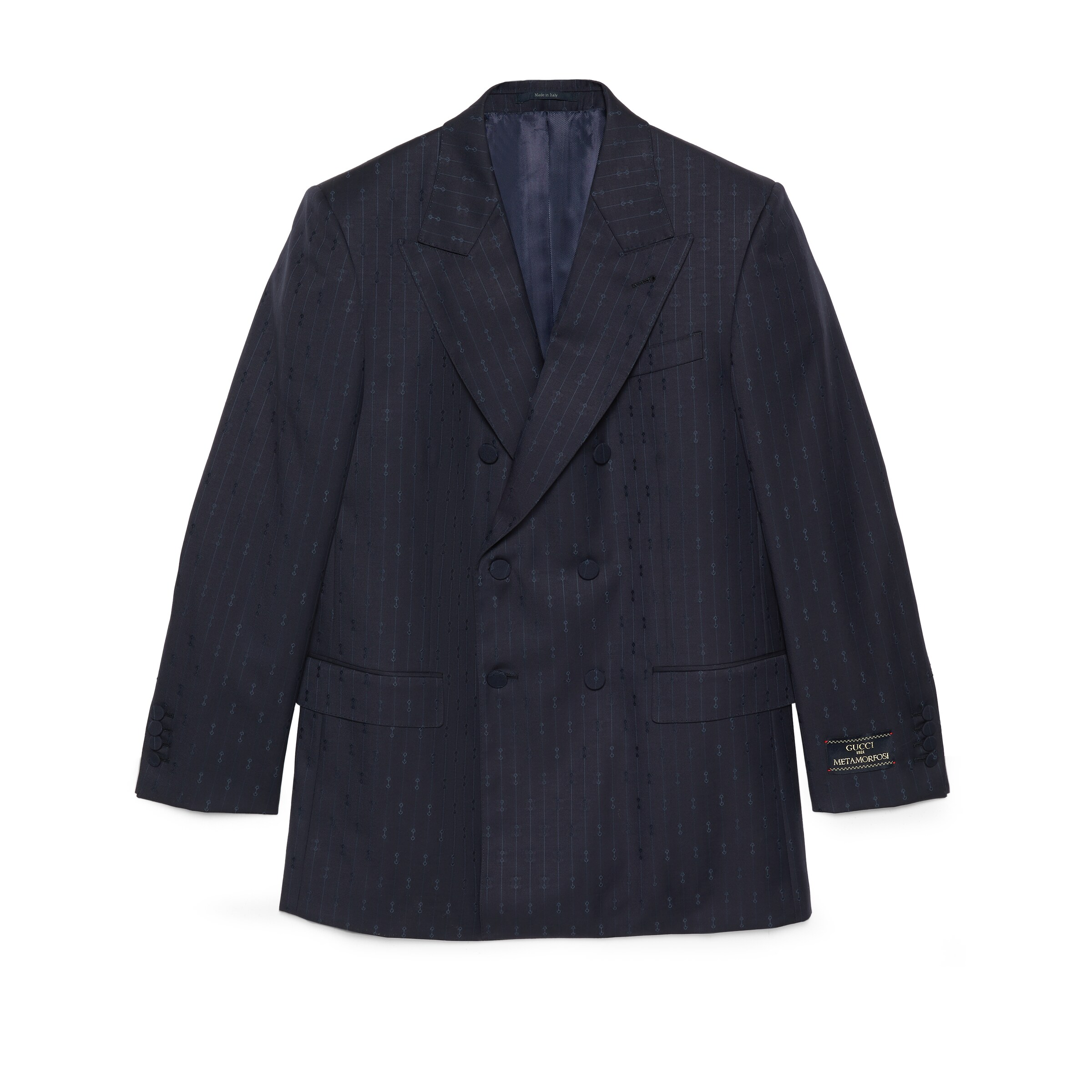 Gucci Horsebit Striped Wool Jacket In Blue