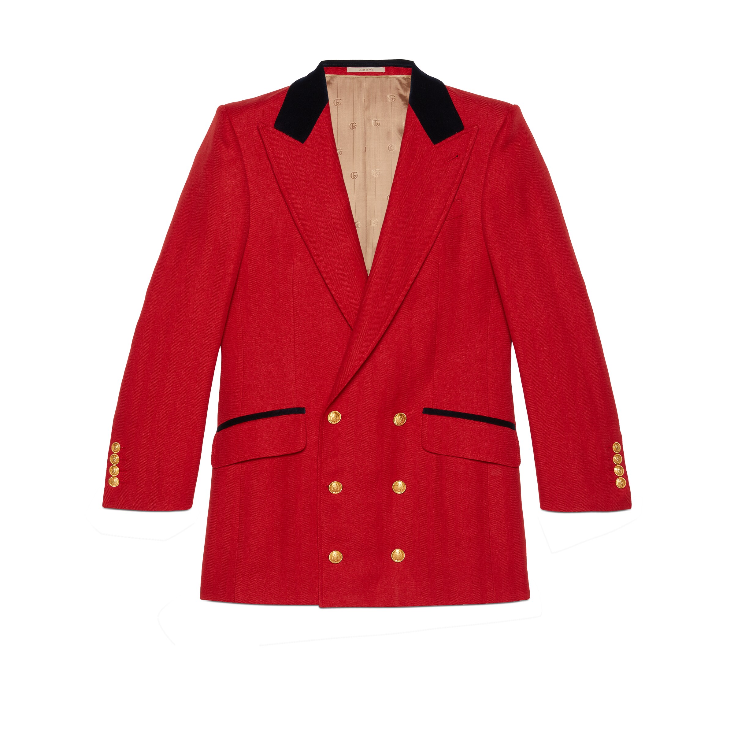 Gucci Wool Linen Herringbone Formal Jacket In Red