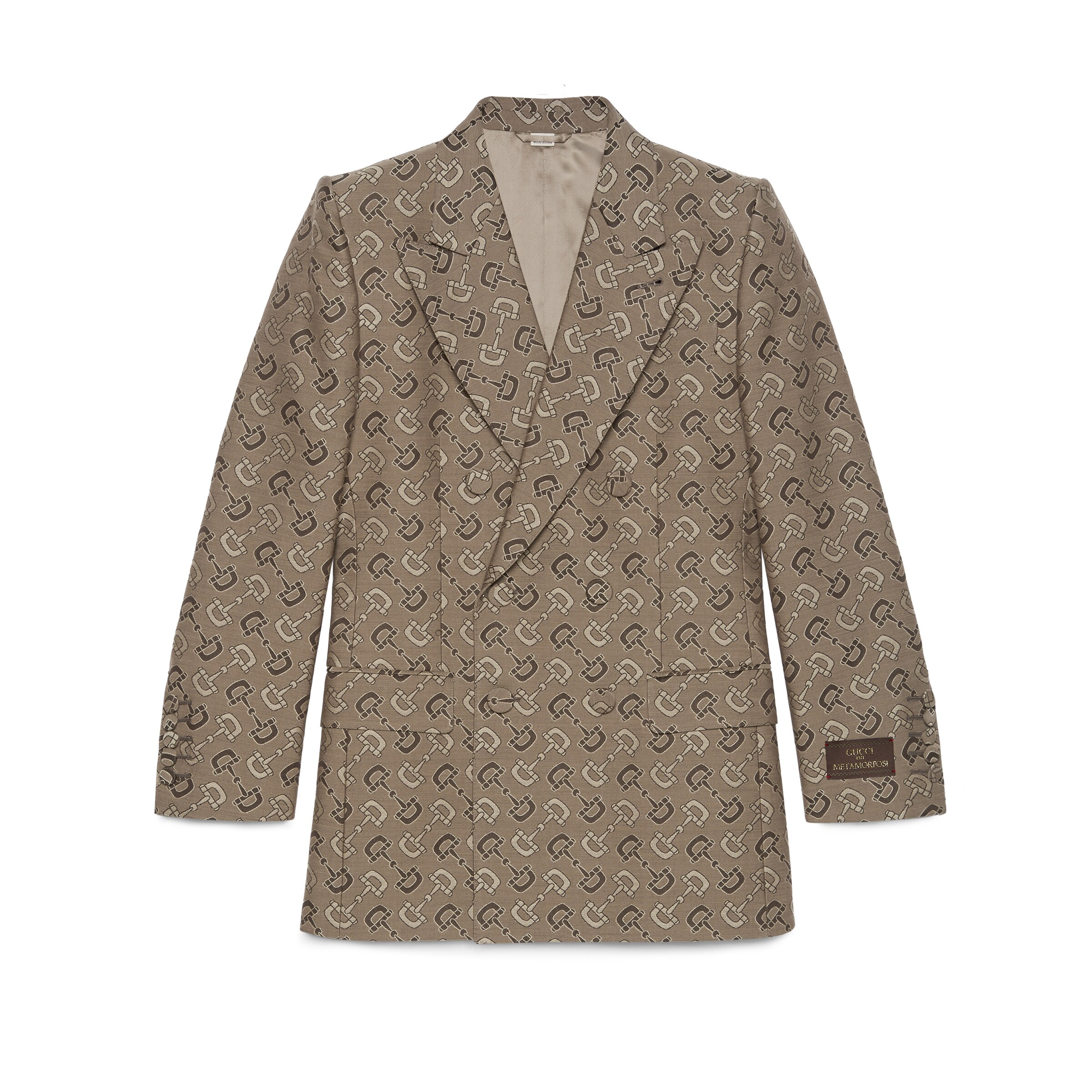 Gucci Maxi Horsebit Pattern Cotton Jacket In Beige