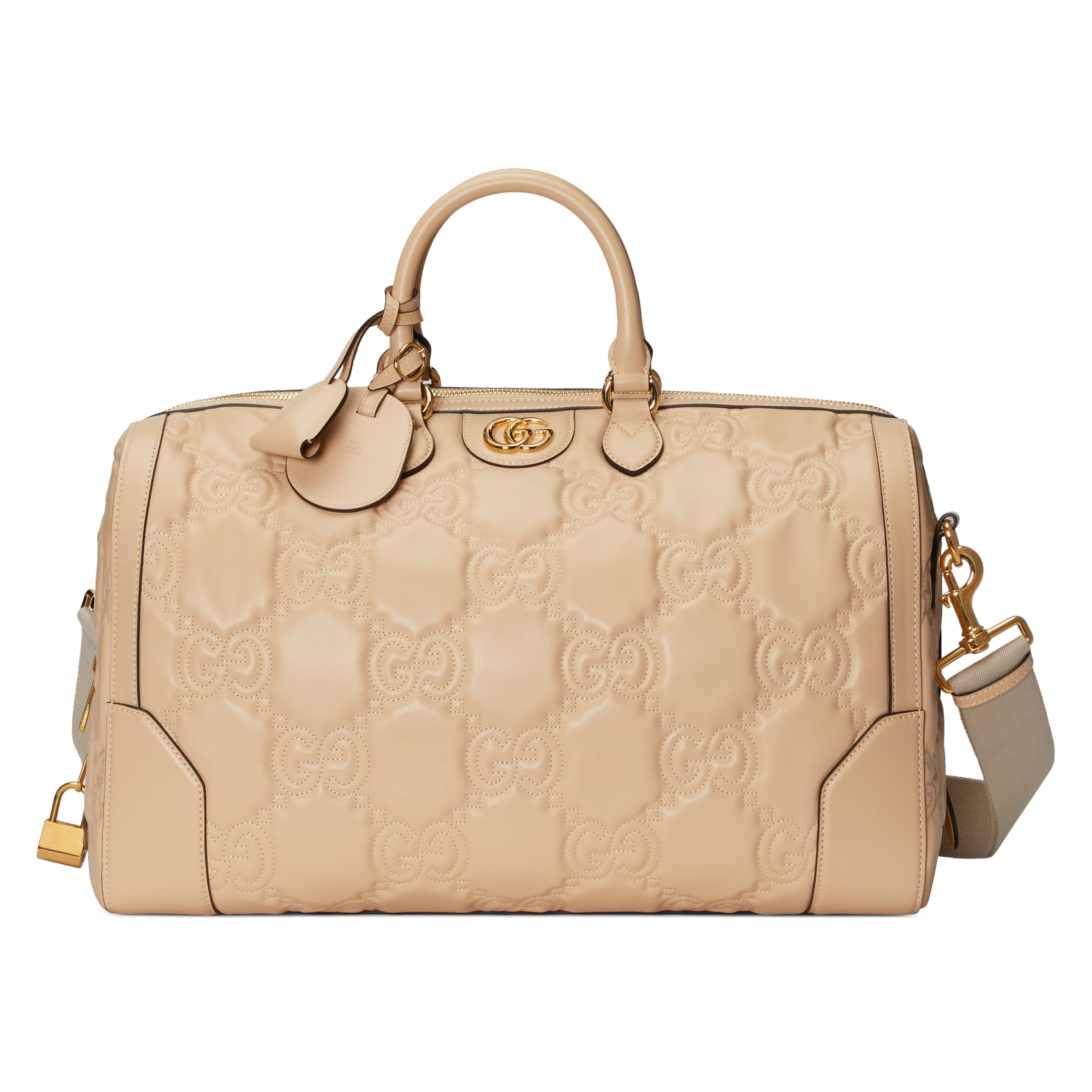 GUCCI GUCCI GG MATELASSÉ MEDIUM DUFFLE, WHITE, GG CANVAS