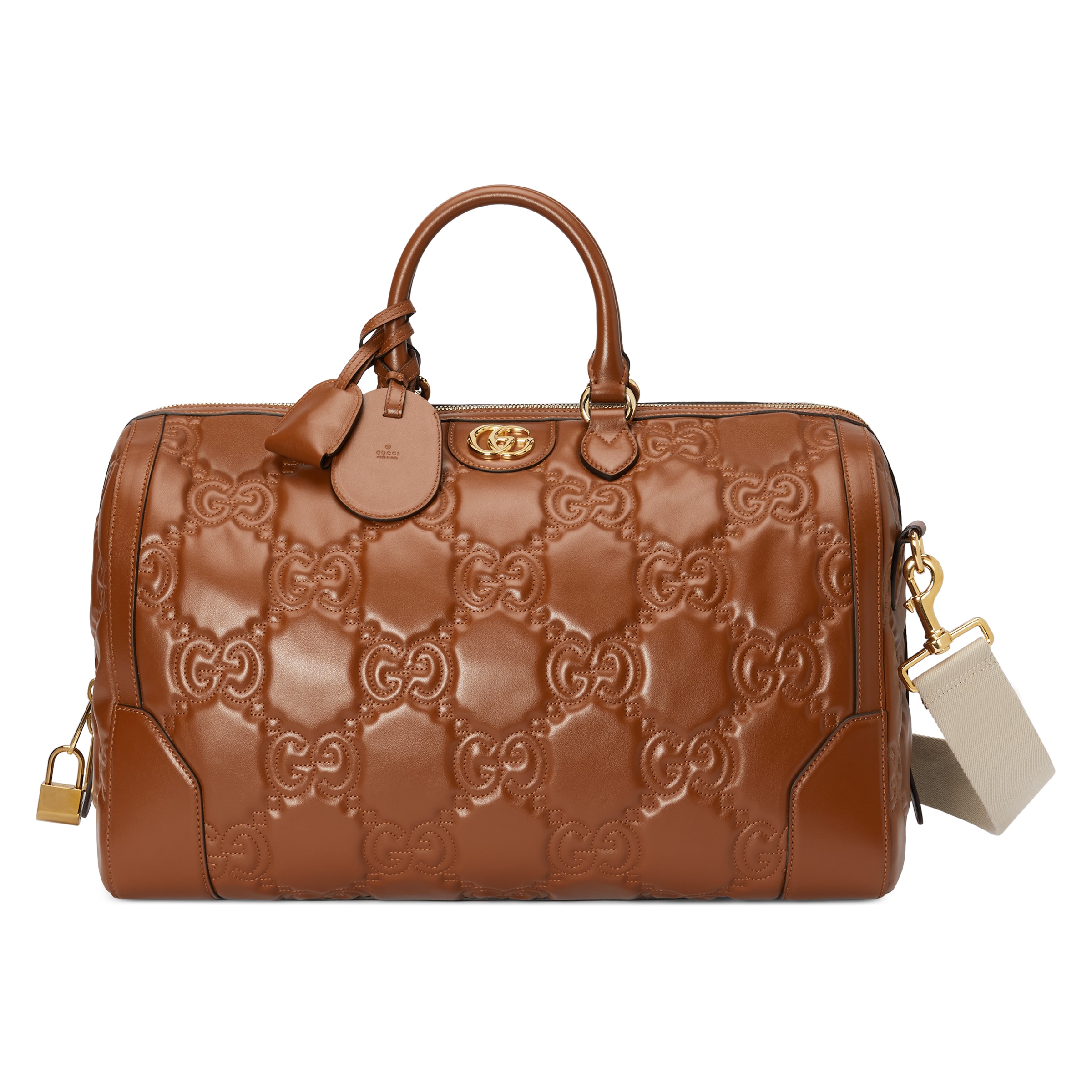 Gucci Gg Matelassé Medium Duffle, Brown, Leather