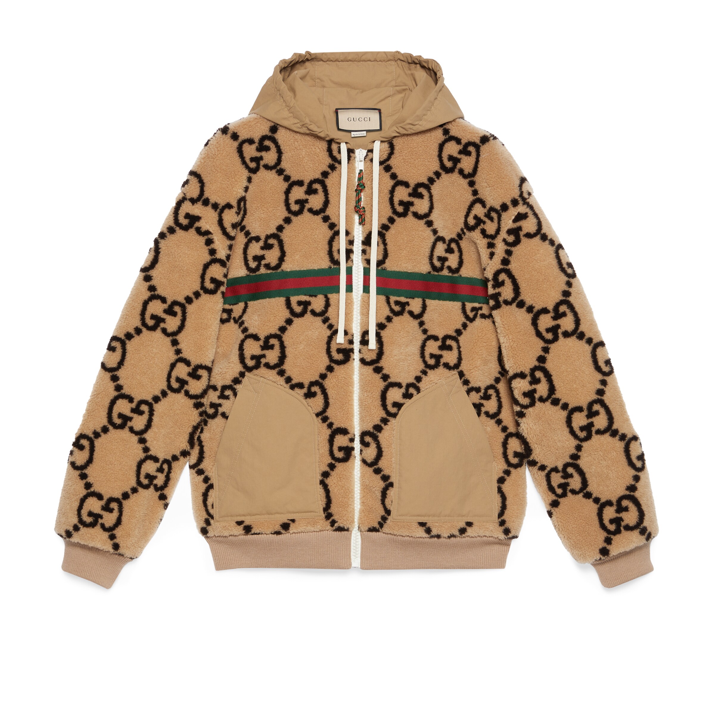 Shop Gucci Maxi Gg Wool Jersey Jacket In Beige