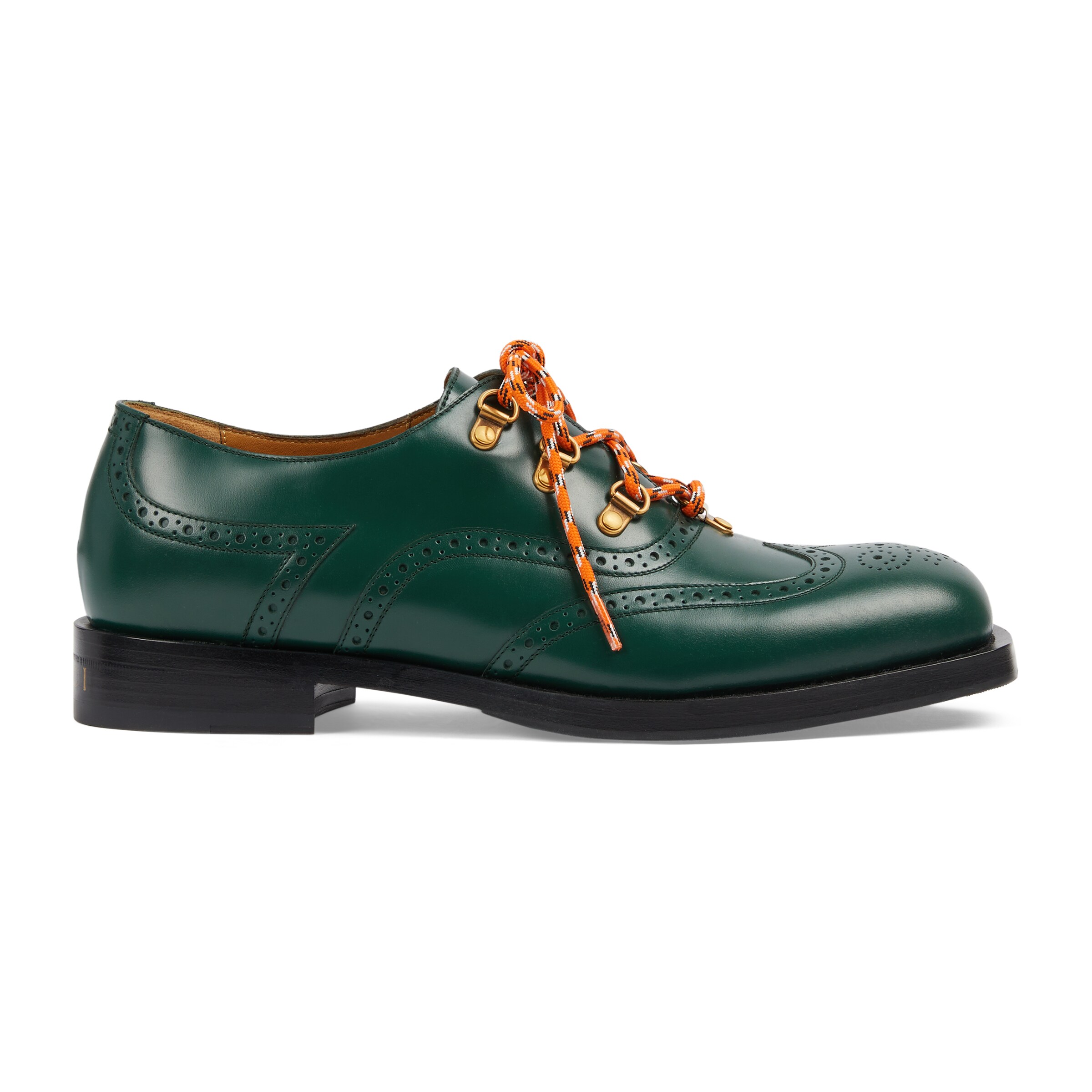Gucci Men's Lace-up Shoe With Brogue Details, Green, Leather