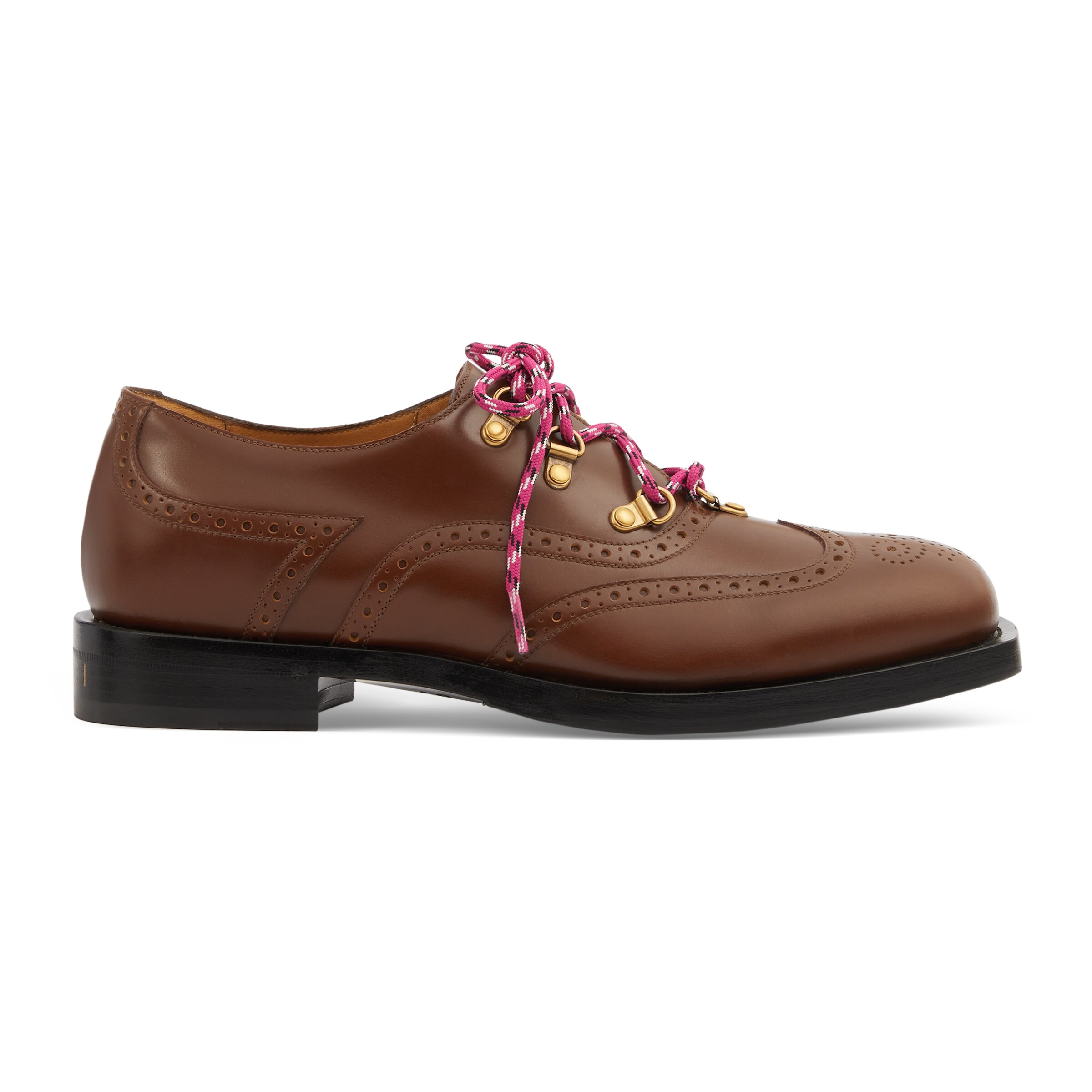 Gucci Men's Lace-up Shoe With Brogue Details, Brown, Leather