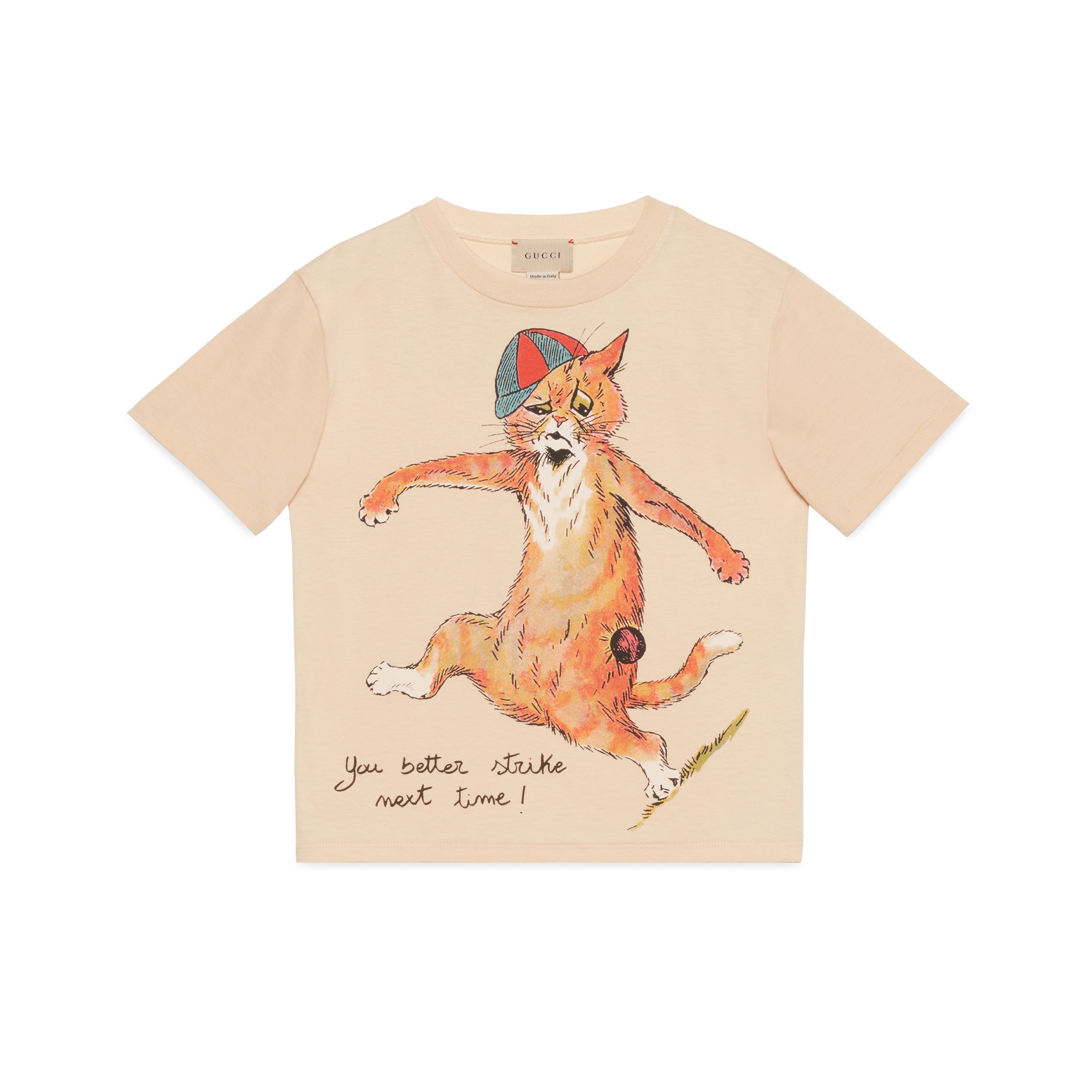 Gucci Kids' Children's Cotton Cat Print T-shirt In Crema