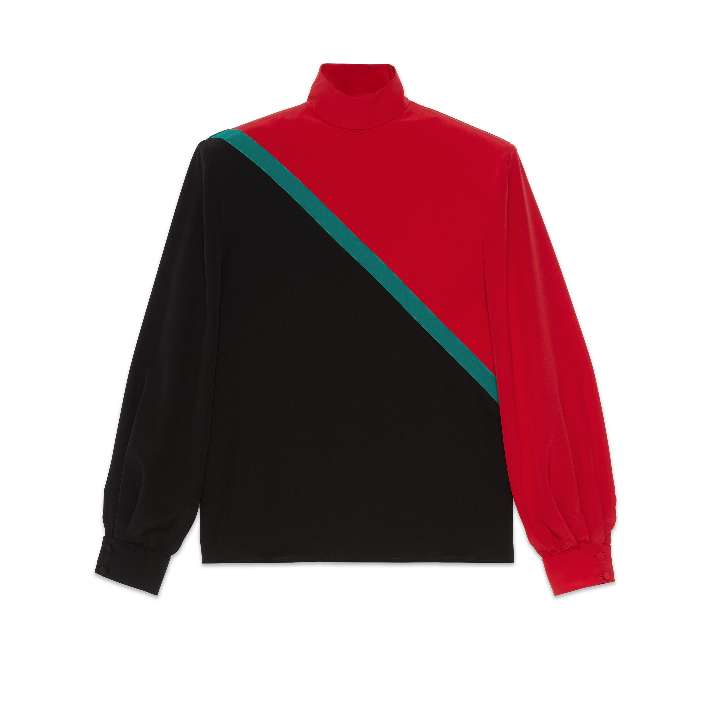 Gucci Colorblocked Silk Crêpe De Chine Blouse In Black