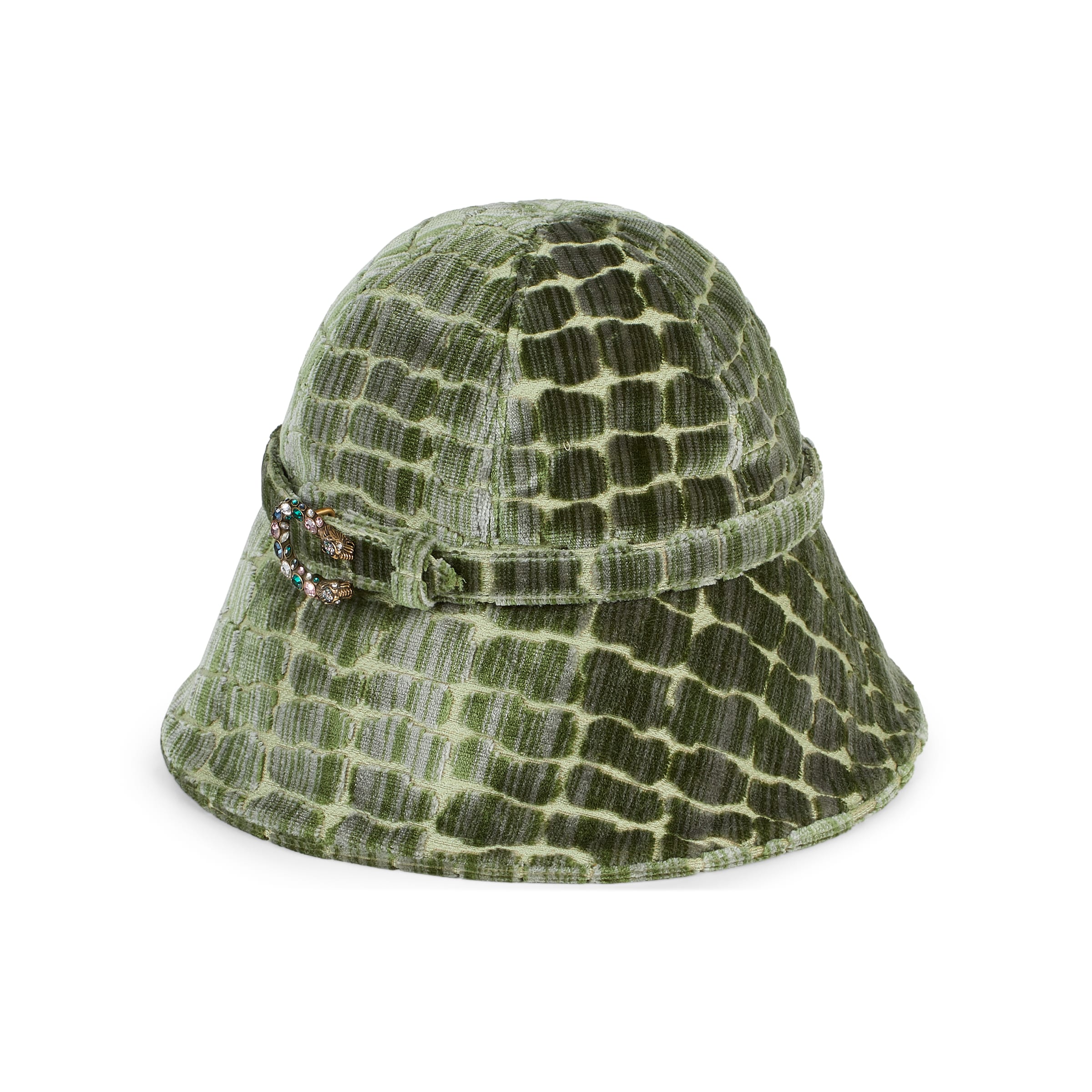 Gucci Velvet Bucket Hat With Tiger Head In Green ModeSens