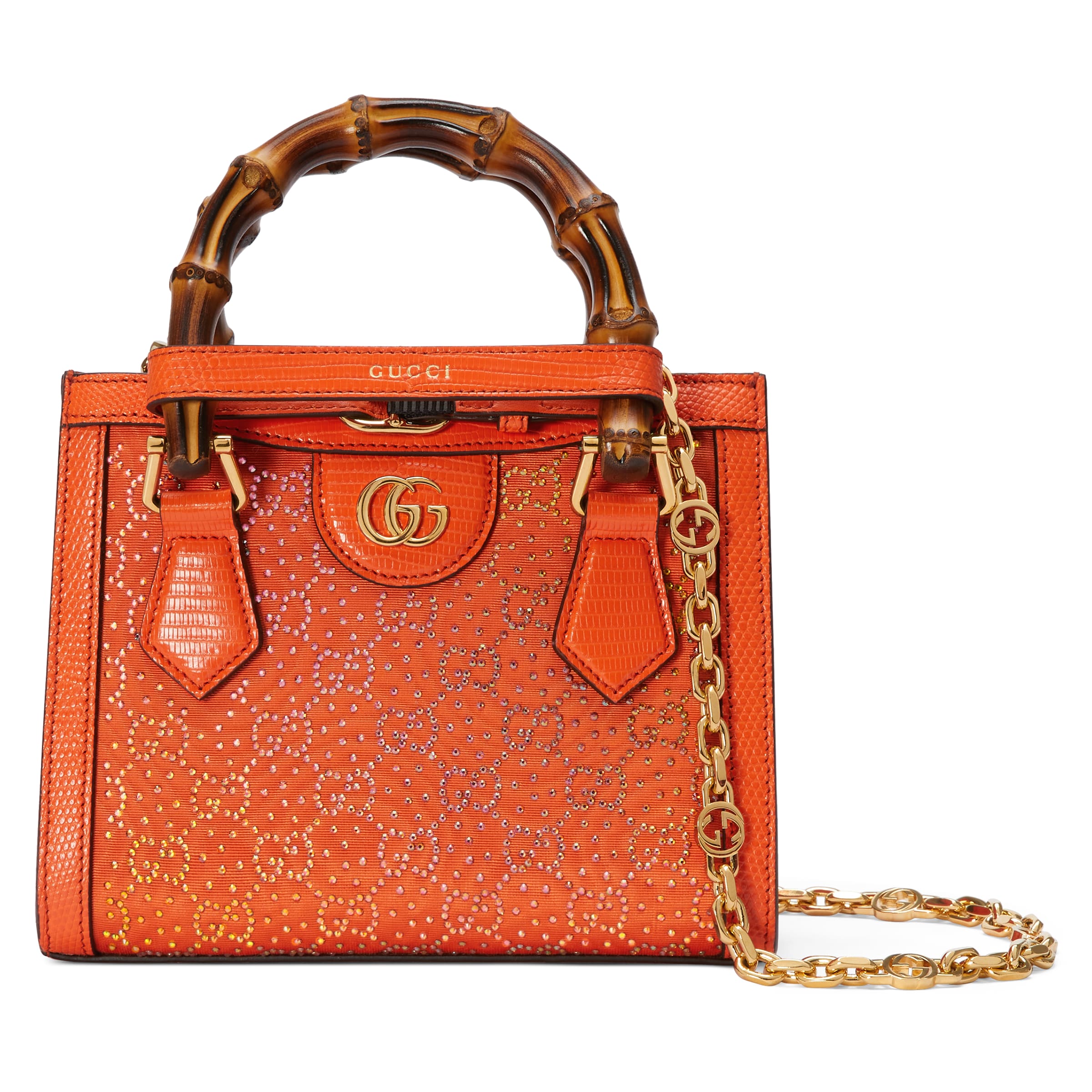 GUCCI GUCCI DIANA MINI GG CRYSTAL TOTE BAG, ORANGE, PRECIOUS