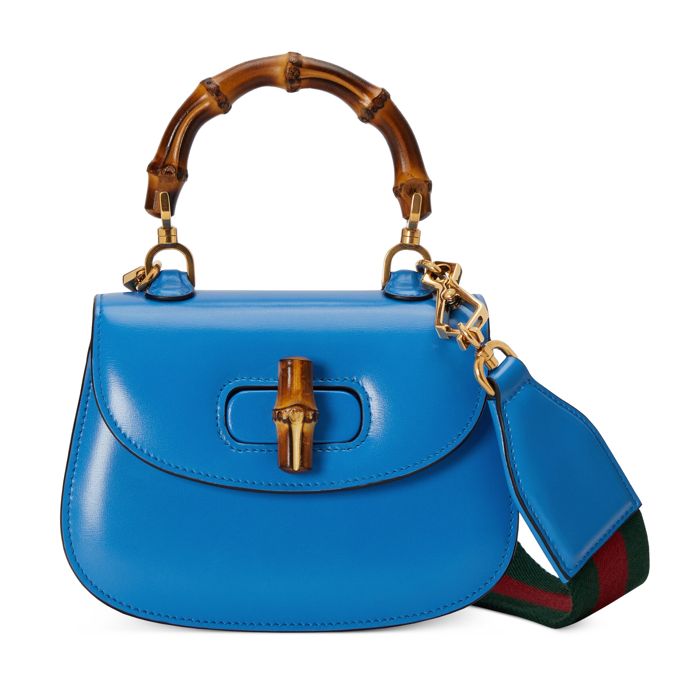 GUCCI GUCCI BAMBOO 1947 MINI TOP HANDLE BAG, BLUE, LEATHER