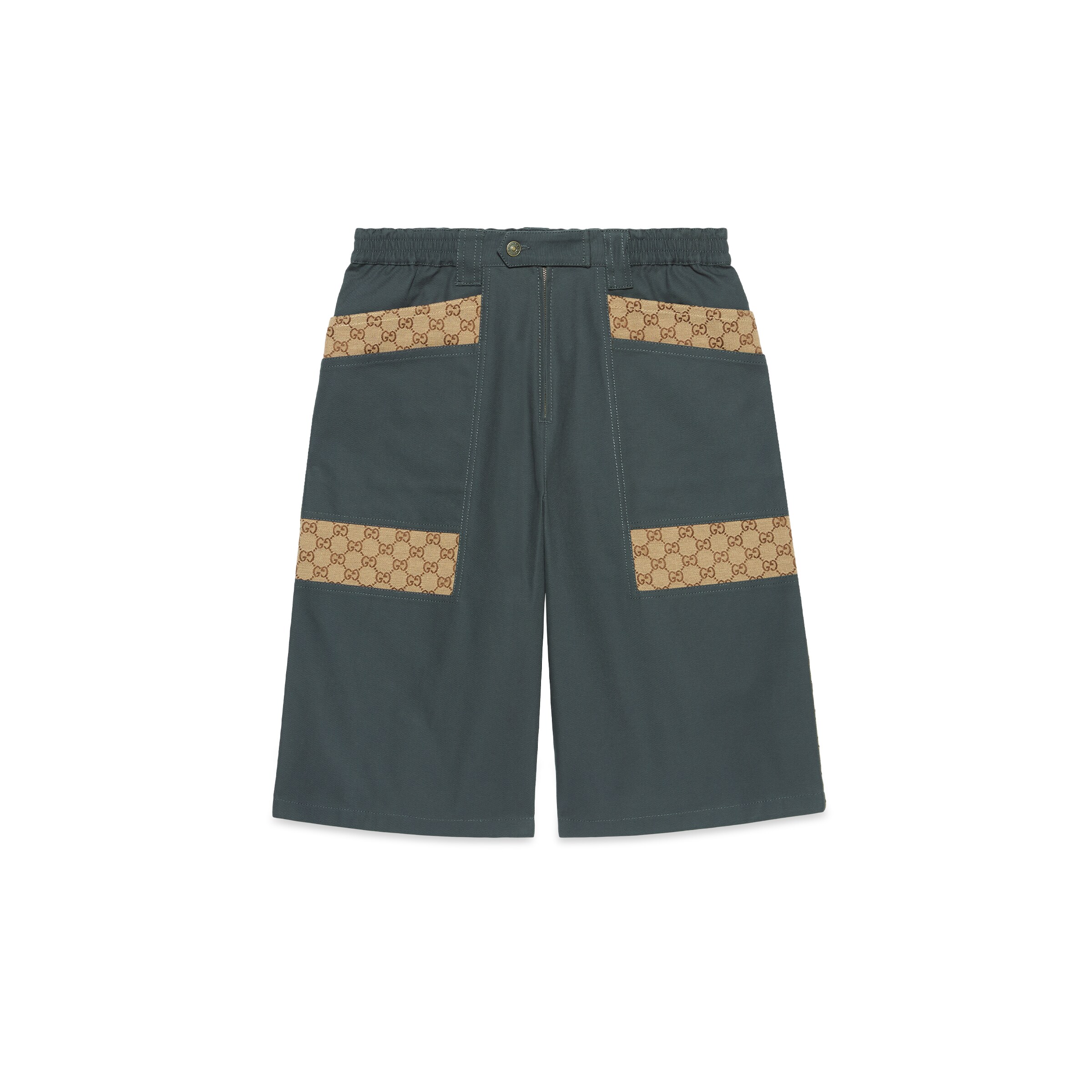 Gucci Cotton Canvas Bermuda Short With Gg Inserts In Grey