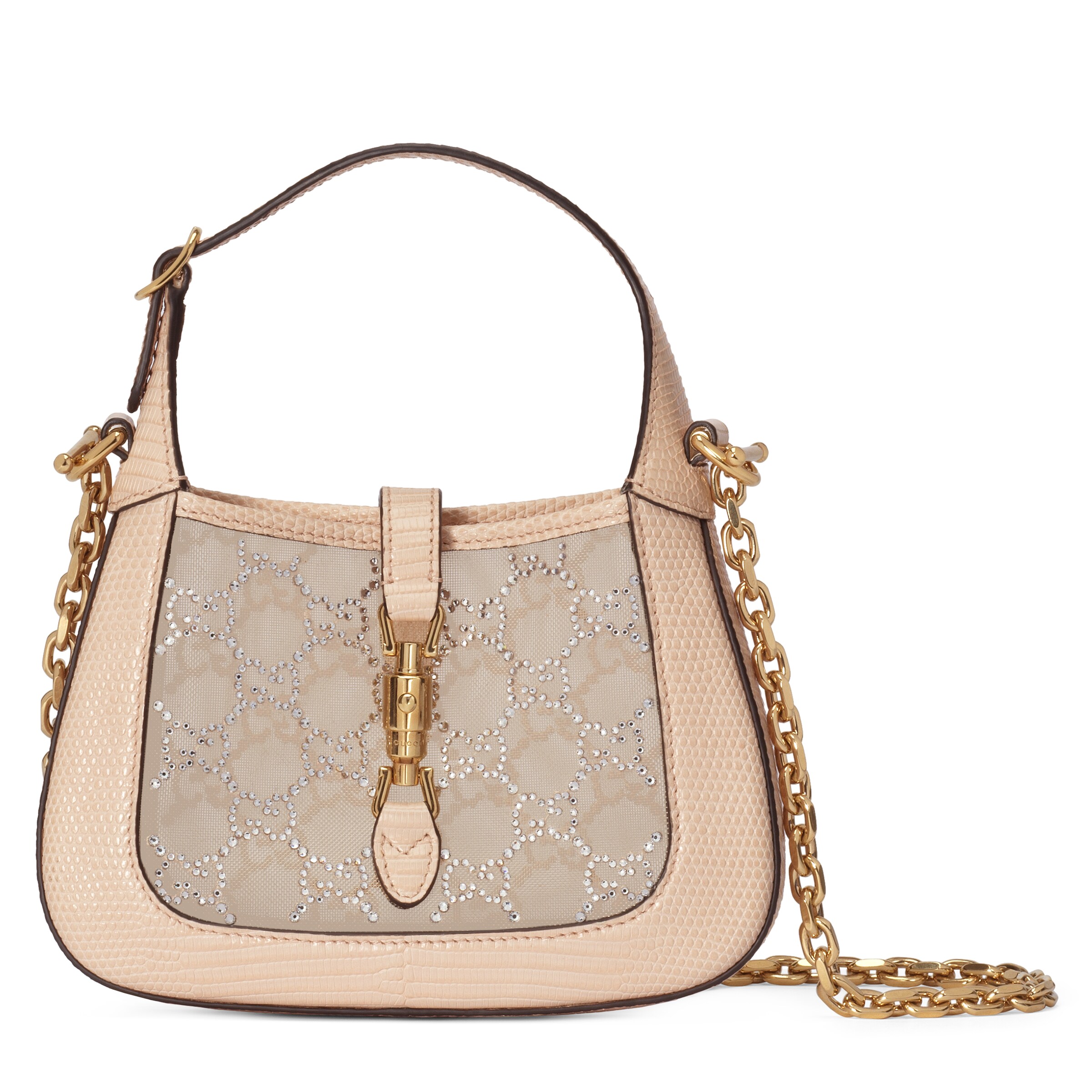 GUCCI GUCCI JACKIE 1961 MINI CRYSTAL GG LIZARD BAG, PINK, PRECIOUS