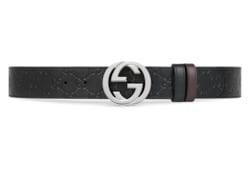 Black Gucci Signature / Brown Leather Reversible Belt
