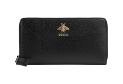 Black Leather Animalier Zip Around Wallet GUCCI US