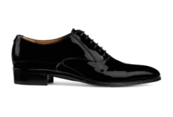 Men s lace up shoe with Double G in black patent leather GUCCI Canada