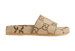 Men's maxi GG canvas slide sandal in camel and ebony canvas | GUCCI® US