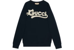 Gucci kitten logo sweatshirt in Black Ready-to-wear | GUCCI® SI