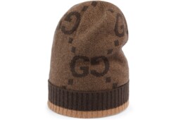 Gorro de cashmere con GG en beige y marron oscuro GUCCI ES