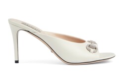 Women's mid-heel slide sandal in white leather | GUCCI® 香港