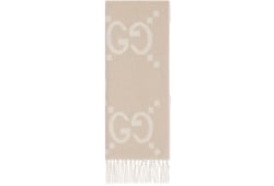 正規店買付【GUCCI】ロゴ キャメル カシミア スカーフ GGカシミア ラメ ジャカード スカーフキャメル&ホワイト