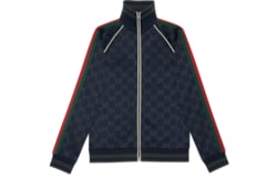 GG jersey cotton jacket in dark blue and grey GUCCI US