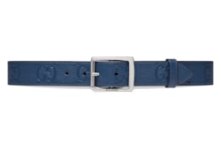 Cintura in pelle effetto gomma con motivo GG in pelle GG blu GUCCI Italia