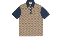 Maxi GG silk cotton polo in beige and blue | GUCCI® Australia