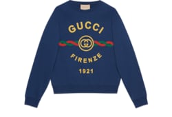 Sweat shirt en coton avec inscription Gucci Firenze 1921 en bleu GUCCI FR