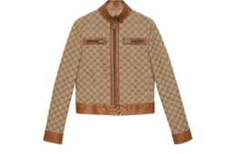 GG canvas jacket with leather trim in beige and ebony