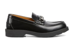 Men's loafer with Horsebit in black shiny leather | GUCCI® SG