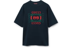 Cotton jersey T-shirt with Gucci print in Blue Ready-to-wear