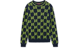 GG cotton jacquard crewneck sweater in navy and lime green GUCCI GR