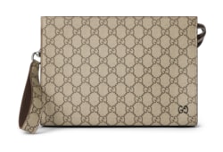 Pouch GG con dettaglio GG in tessuto Supreme beige ed ebano | GUCCI® Italia